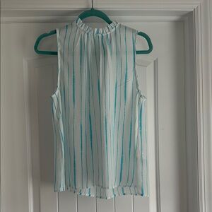 Banana Republic White and Blue Pleated Ruffled Blouse